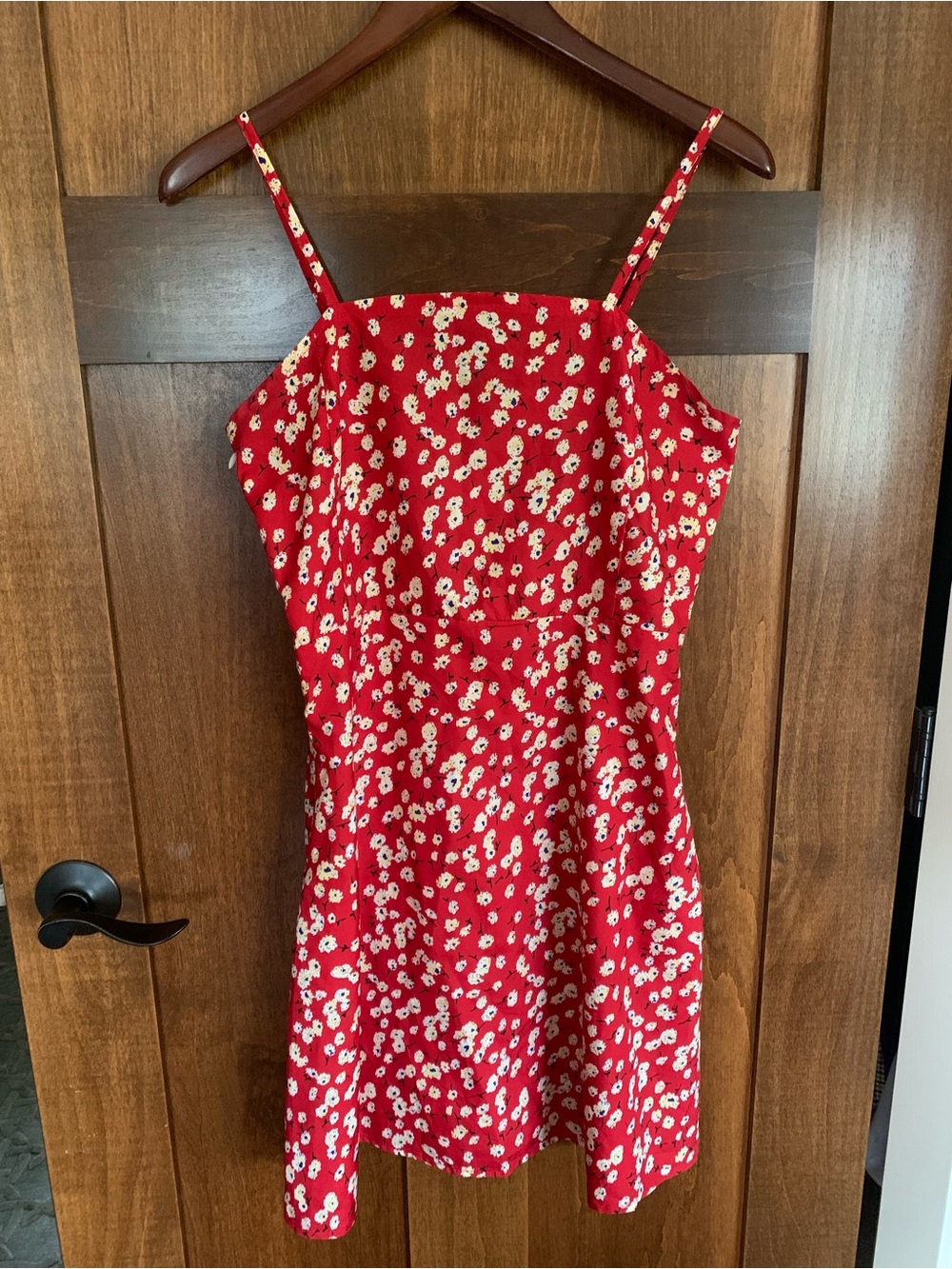 Red Floral Sundress with White Daisy Print